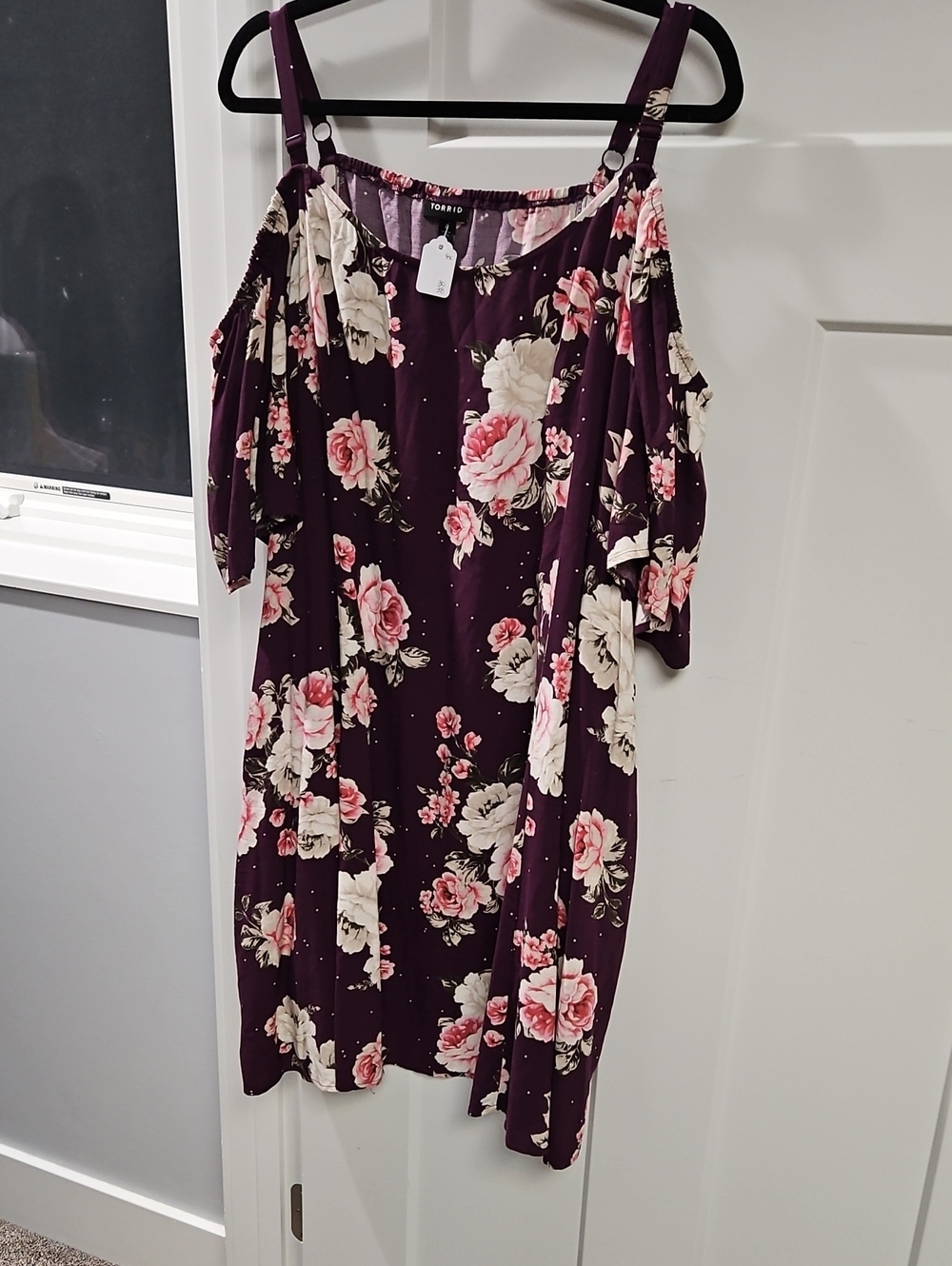 torrid Plum Floral Cold-Shoulder Mini Dress with Pink & Cream Roses